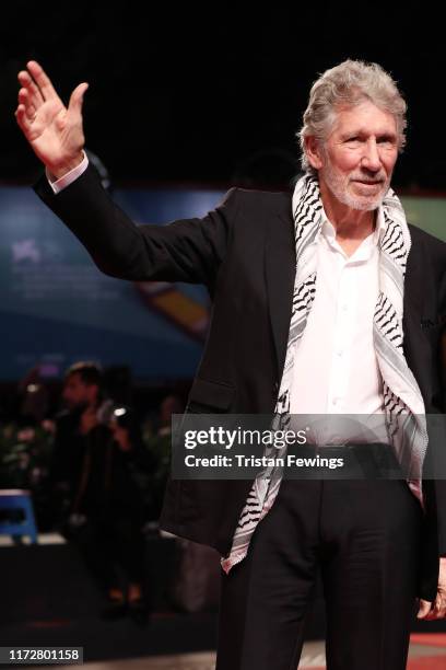 Roger Waters walks the red carpet ahead of the "Roger Waters Us + Them" screening during the 76th Venice Film Festival at Sala Darsena on September...