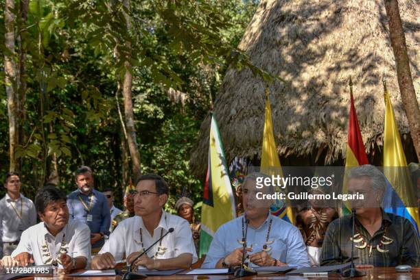 President of Bolivia Evo Morales, President of Peru Martin Vizcarra, President of Colombia Ivan Duque and President of Ecuador Lenin Moreno attend a...