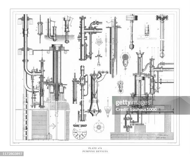 pumpgeräte gravur antike illustration, veröffentlicht 1851 - air valve stock-grafiken, -clipart, -cartoons und -symbole