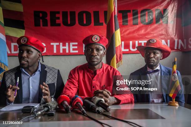 Musician and opposition candidate Robert Kyagulanyi aka Bobi Wine during the press conference encouraging his "people power" supporters to continue...
