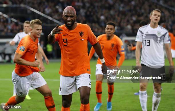 Ryan Babel of the Netherlands celebrates after Jonathan Tah of Germany scores an own goal for the Netherland's second goal during the UEFA Euro 2020...