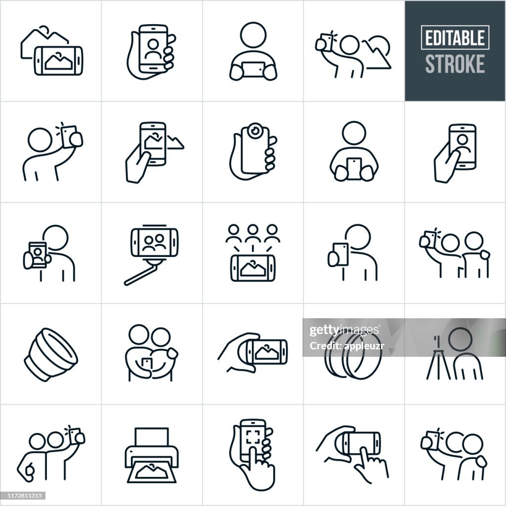 Mobile Photography Thin Line Icons - Editable Stroke