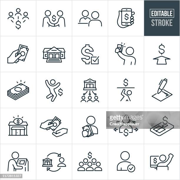 ausleihen und ausleihen thin line icons - editable stroke - contract stock-grafiken, -clipart, -cartoons und -symbole