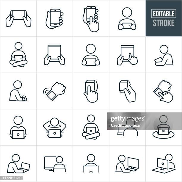 computers and devices thin line icons - editable stroke - one person icon stock illustrations