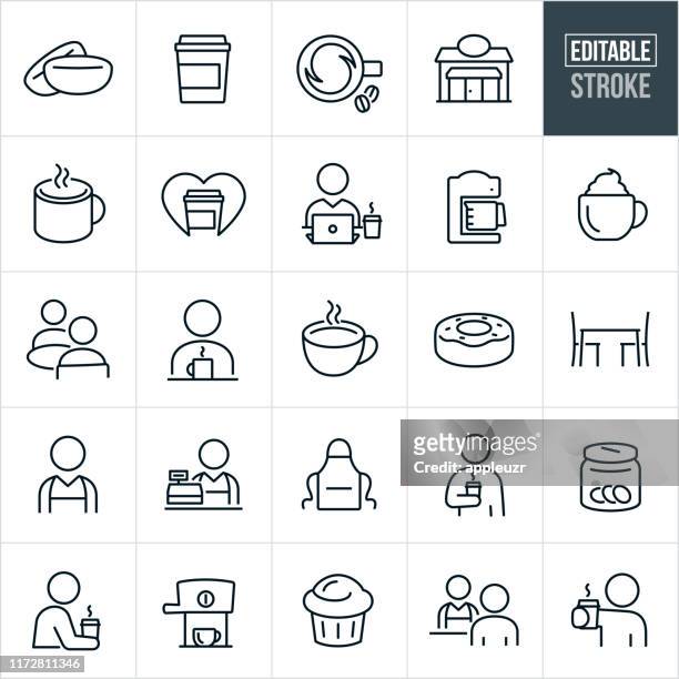 ilustrações de stock, clip art, desenhos animados e ícones de coffee shop thin line icons - ediatable stroke - coffee
