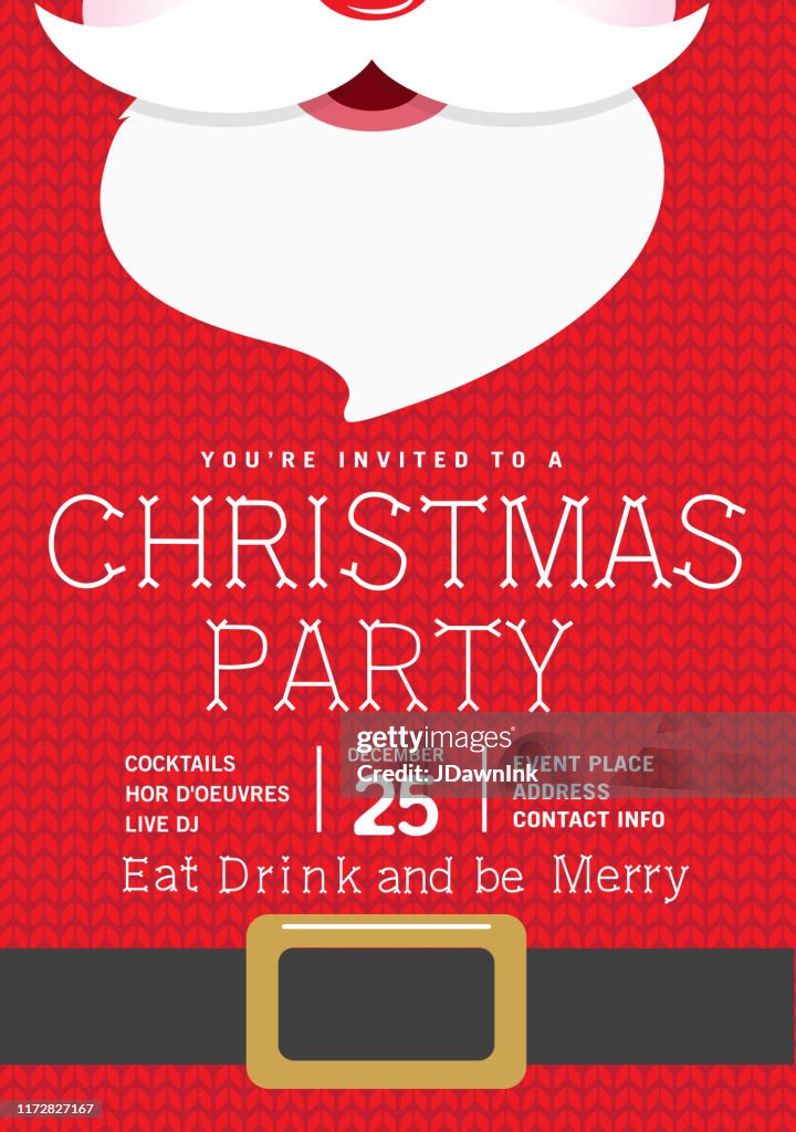 Cute knitted Santa Holiday Christmas Party Invitation Design Template