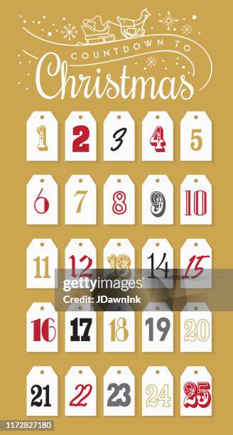 illustrazioni stock, clip art, cartoni animati e icone di tendenza di conto alla rovescia per il calendario dell'avvento delle festività natalizie design - avvento