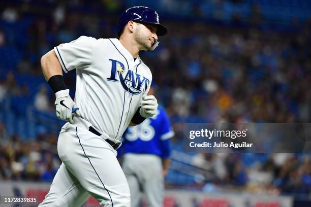 Mike Zunino of the Tampa Bay Rays runs the bases after hitting a two-run homer off Clay Buchholz of the Toronto Blue Jays in the second inning of a...