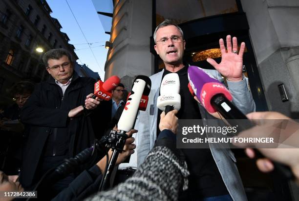 The leader of Austrian Freedom Party Norbert Hofer gives a statement to media in Vienna, Austria on October 1 after a party leadership meeting. -...