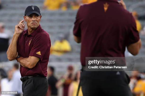 Head coach Herm Edwards of the Arizona State Sun Devils during warm ups to the NCAAF game against the Sacramento State Hornets at Sun Devil Stadium...