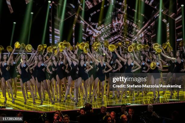 Participants in the Miss Italia 2019 competition perform a dance on September 06, 2019 in Jesolo, Italy.