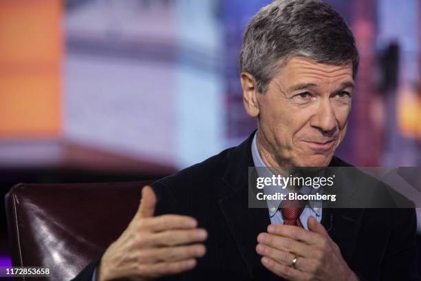 Jeffrey Sachs, a professor at Columbia University, speaks during a Bloomberg Television interview in New York, U.S., on Tuesday, Oct. 1, 2019. Sachs...