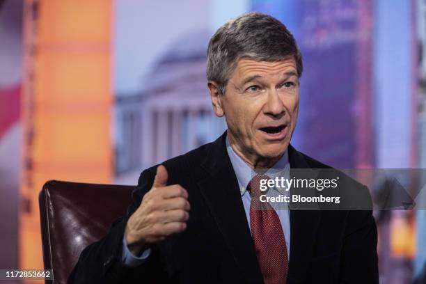 Jeffrey Sachs, a professor at Columbia University, speaks during a Bloomberg Television interview in New York, U.S., on Tuesday, Oct. 1, 2019. Sachs...