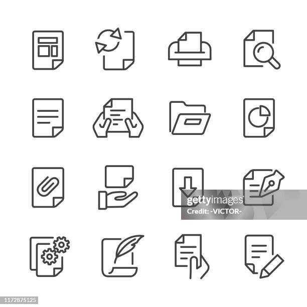 dokumentsymbole - linienserie - menschliche hand stock-grafiken, -clipart, -cartoons und -symbole