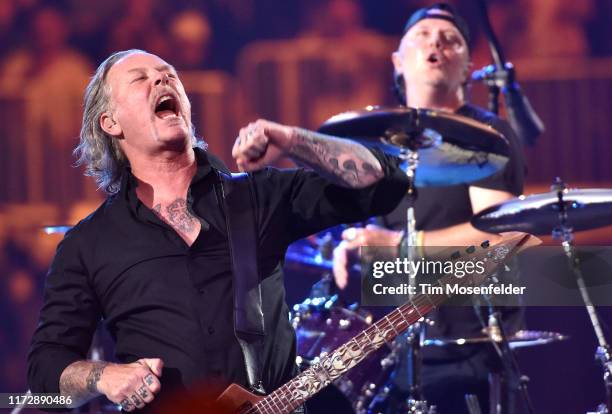 James Hetfield and Lars Ulrich of Metallica perform during the "S&M2" concerts at the opening night at Chase Center on September 06, 2019 in San...