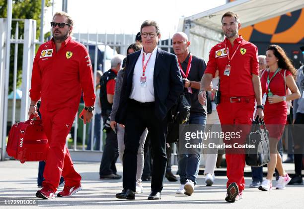 Ferrari CEO Louis C. Camilleri walks in the Paddock before final practice for the F1 Grand Prix of Italy at Autodromo di Monza on September 07, 2019...