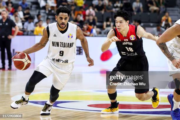 Corey Webster of New Zealand drives the ball during the classification round of 2019 FIBA World Cup between New Zealand and Japan at Dongguan...