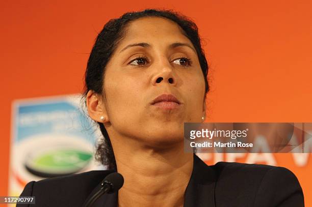 Steffi Jones , President of the Women's World Cup 2011 German Organizing Committee attends the FIFA Women's World Cup 2011 opening press conference...