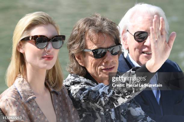 Elizabeth Debicki, Mick Jagger and Donald Sutherland are seen arriving at the 76th Venice Film Festival on September 07, 2019 in Venice, Italy.