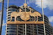 The Australian coat of arms as seen on building exterior