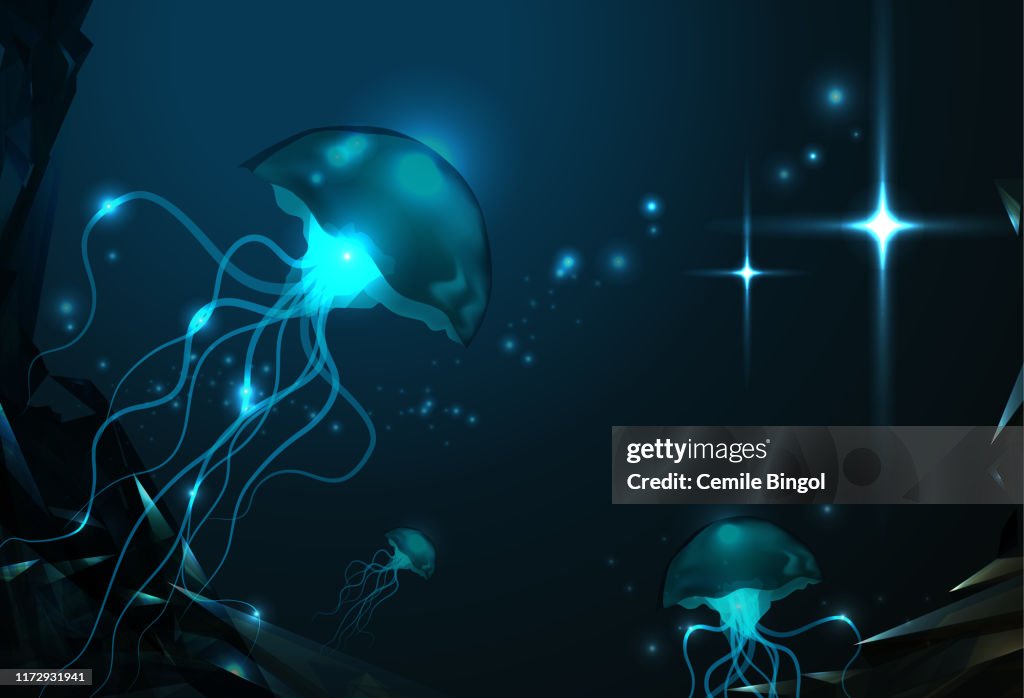 Unterwasserhintergrund mit Quallen