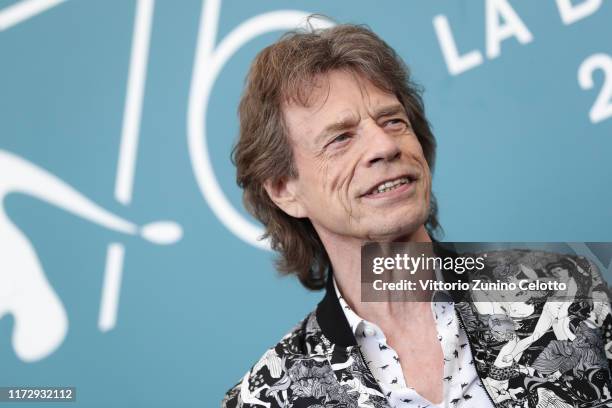 Mick Jagger attends "The Burnt Orange Heresy" photocall during the 76th Venice Film Festival at Sala Grande on September 07, 2019 in Venice, Italy.