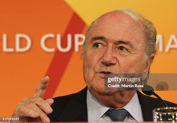 Joseph S. Blatter, President of FIFA attends the FIFA Women's World Cup 2011 opening press conference at Olympic stadium on June 25, 2011 in Berlin,...