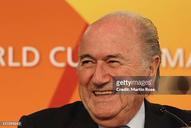 Joseph S. Blatter, President of FIFA attends the FIFA Women's World Cup 2011 opening press conference at Olympic stadium on June 25, 2011 in Berlin,...