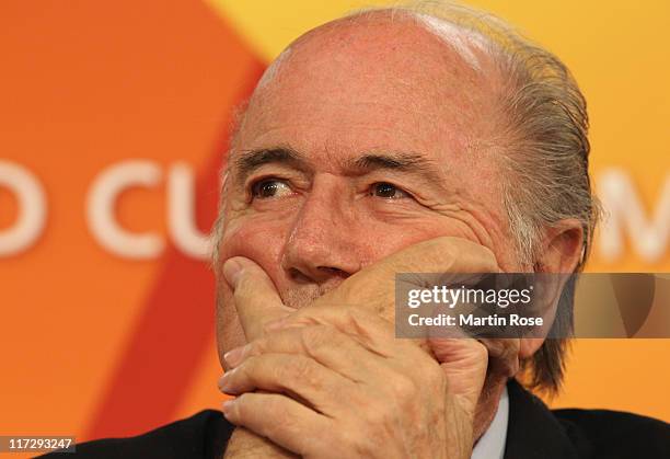 Joseph S. Blatter, President of FIFA attends the FIFA Women's World Cup 2011 opening press conference at Olympic stadium on June 25, 2011 in Berlin,...