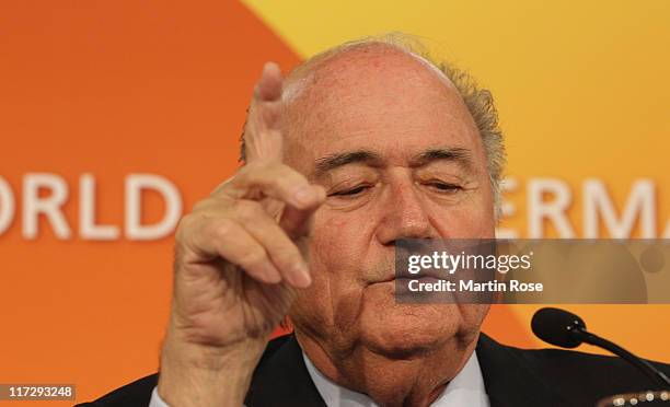 Joseph S. Blatter, President of FIFA attends the FIFA Women's World Cup 2011 opening press conference at Olympic stadium on June 25, 2011 in Berlin,...