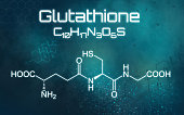 Chemical formula of Glutathione on a futuristic background
