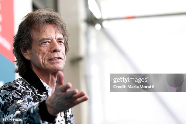 Mick Jagger attends "The Burnt Orange Heresy" photocall during the 76th Venice Film Festival at Sala Grande on September 07, 2019 in Venice, Italy.