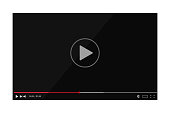 Video player screen with bar in mockup style. Multimedia interface with player bar for web. Flat player video frame with media screen on isolated background.vector illustration