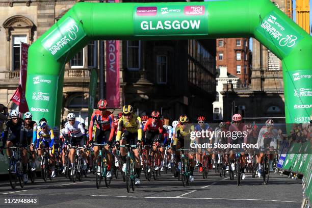 Start / Ben Gastauer of Luxembourg and AG2R La Mondiale / Gediminas Bagdonas of Lithuania and AG2R La Mondiale / Ben Swift of Great Britain and Team...