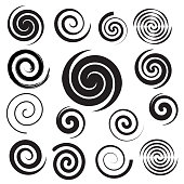 Spiral collection. Set of simple spirals. Set of black elements for design