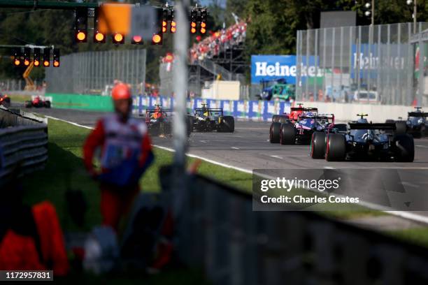 General view of the third qualifying session during qualifying for the F1 Grand Prix of Italy at Autodromo di Monza on September 07, 2019 in Monza,...