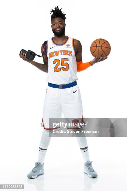 Reggie Bullock of the New York Knicks poses for a portrait during media day on September 30, 2019 at the Madison Square Garden Training Center in...