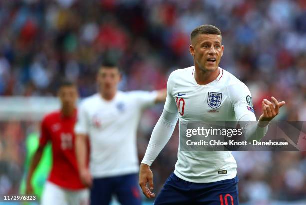 Ross Barkley of England gestures during the UEFA Euro 2020 qualifier match between England and Bulgaria at Wembley Stadium on September 07, 2019 in...