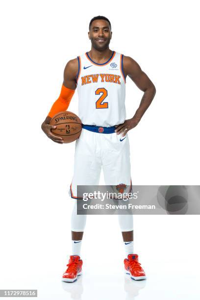 Wayne Ellington of the New York Knicks poses for a portrait during media day on September 30, 2019 at the Madison Square Garden Training Center in...