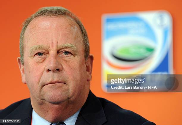 Michel d'Hooghe, FIFA deputy chairman of the organizing committee, looks on during the FIFA Women's World Cup 2011 opening press conference at...