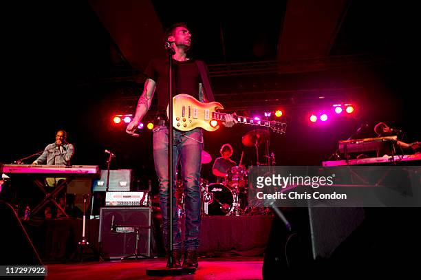 Recording artists Maroon 5 perform for golf fans after the first round of the Dick’s Sporting Goods Open at En-Joie Golf Course on June 24, 2011 in...