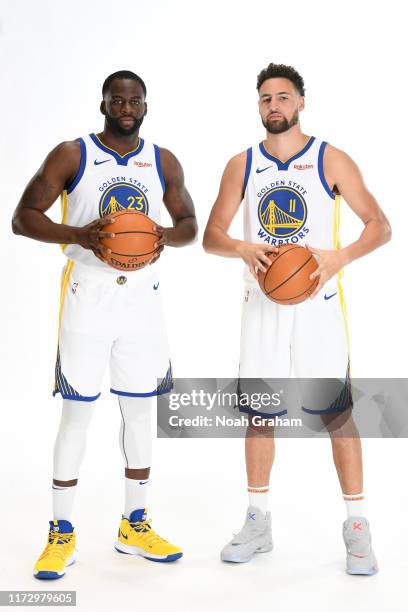 Draymond Green Klay Thompson of the Golden State Warriors poses for a portrait during media day on September 30, 2019 at the Biofreeze Performance...