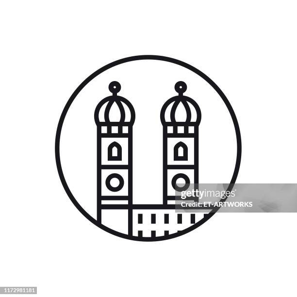 vector munich - line icon - munich cathedral stock illustrations
