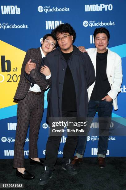 Actor Choi Woo Shik, director Bong Joon-Ho and actor Song Kang-Ho of 'Parasite' attend The IMDb Studio Presented By Intuit QuickBooks at Toronto 2019...