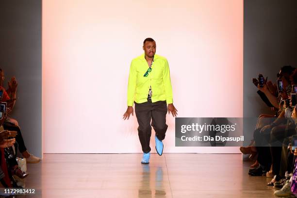 Designer Christopher John Rogers walks the runway for Christopher John Rogers during New York Fashion Week: The Shows at Gallery II at Spring Studios...