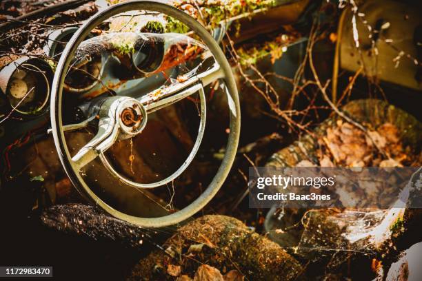 inside a old, abandoned, dirty and rusty car - messy car interior stock pictures, royalty-free photos & images