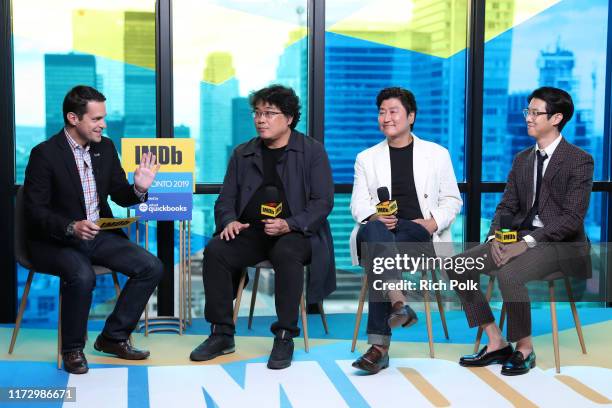 IMDb host Dave Karger, director Bong Joon-Ho, actors Choi Woo Shik and Song Kang-Ho of 'Parasite' attend The IMDb Studio Presented By Intuit...