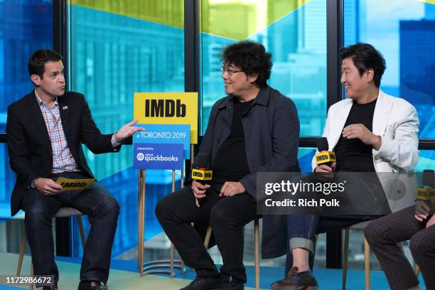 IMDb host Dave Karger, director Bong Joon-Ho, actors Choi Woo Shik and Song Kang-Ho of 'Parasite' attend The IMDb Studio Presented By Intuit...