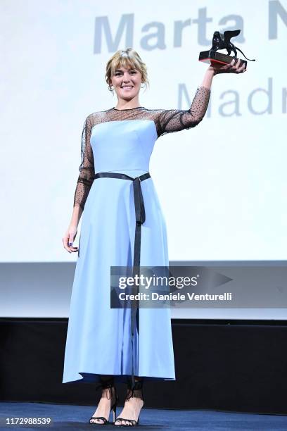 Marta Nieto receives the Orizzonti Award for Best Actress for "Madre" during the Award Ceremony during the 76th Venice Film Festival at Sala Grande...