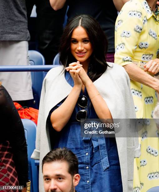 Meghan, Duchess of Sussex cheers on Serena Williams on September 07, 2019 in New York City.